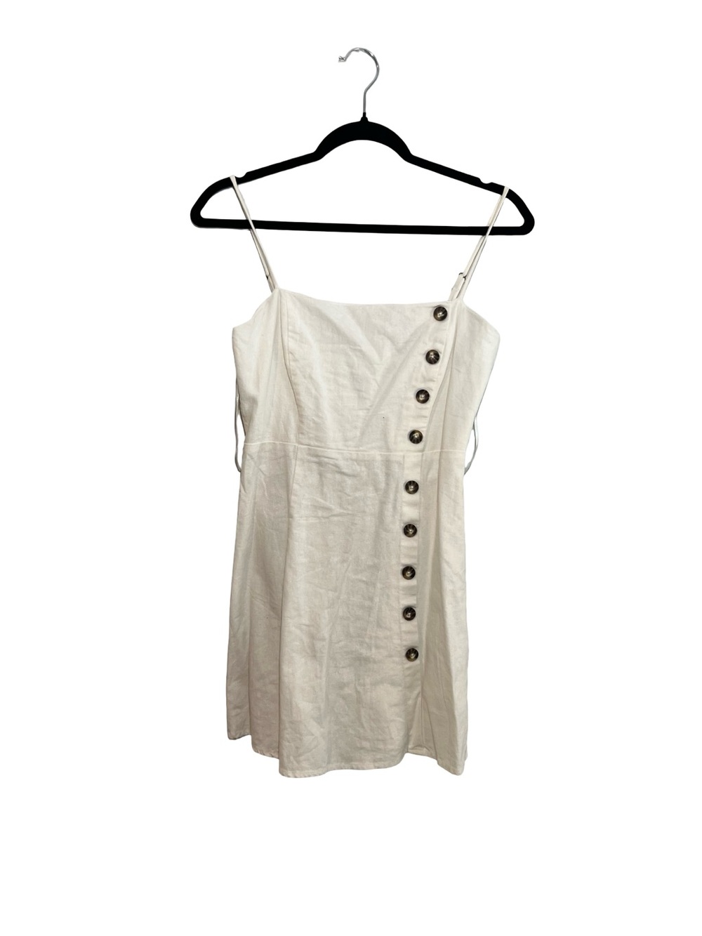 Copper Key White Linen-Blend Spaghetti Strap Mini Dress with Side Buttons